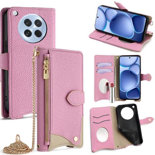 OPPO Find X8s Pink Crossbody Chain Fishtail Litchi Leather Case - 1