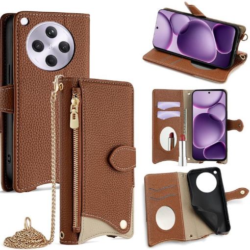 OPPO Find X8s+ Brown Crossbody Chain Fishtail Litchi Leather Case - 1