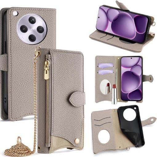 OPPO Find X8s+ Grey Crossbody Chain Fishtail Litchi Leather Case - 1