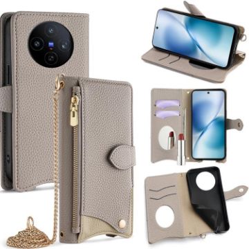 Vivo X200s Grey Crossbody Chain Fishtail Litchi Leather Phone Case - 1