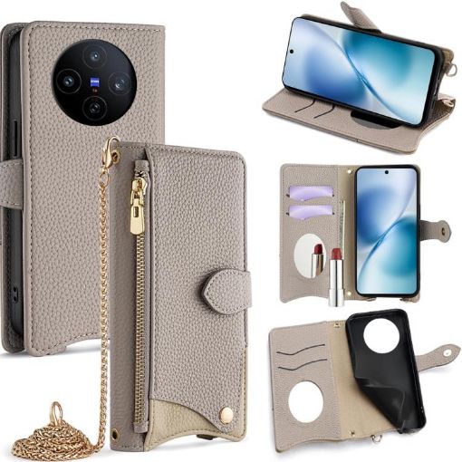 Vivo X200s Grey Crossbody Chain Fishtail Litchi Leather Phone Case - 1