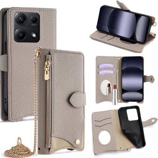 Redmi Note 14S 4G Grey Crossbody Chain Fishtail Litchi Leather Case - 1