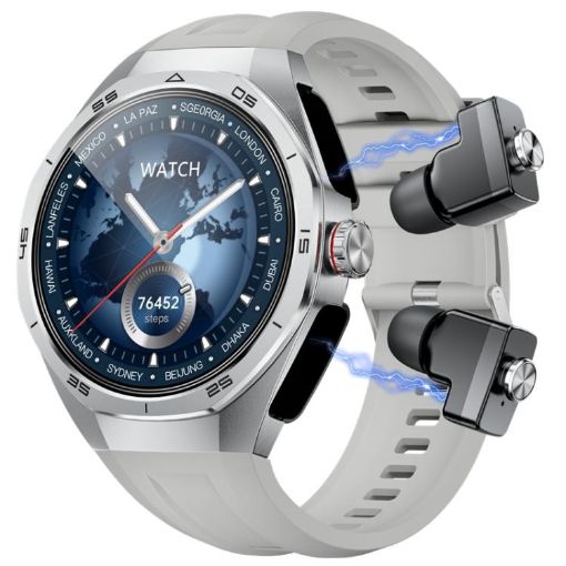 GT97 Smart Watch with 1.53" Round Screen & Bluetooth Earphone - Silver - 1