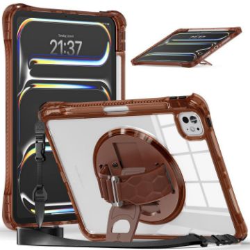 iPad Pro 13 2024 Rotation Grip Holder TPU Clear Case (Chocolate) - 1