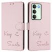 Realme 14x/V70/C75 5G Pink Smile Embossing RFID Leather Case - 2