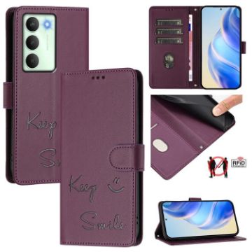 Realme 14x/V70/C75 5G Violet RFID Leather Phone Case - Smile Embossing - 1