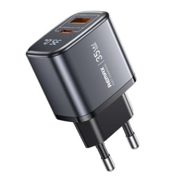 REMAX U2-AC 35W USB & Type-C GaN Fast Charger with Digital Display EU Plug - 1