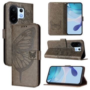 Vivo S30 Pro Mini Grey Embossed Butterfly Leather Phone Case - 1