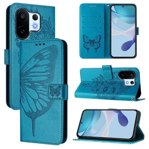 Vivo S30 Pro Mini Blue Embossed Butterfly Leather Phone Case - 1