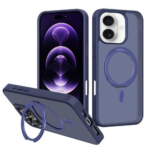 iPhone 16 Kalebol Rotating Holder MagSafe Hybrid TPU Case - Blue - 1