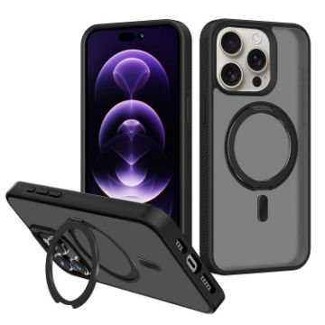 iPhone 15 Pro Kalebol MagSafe Rotating Holder Hybrid Case Black - 1