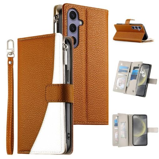 Samsung Galaxy S24+/S25+ 5G Leather Wallet Case with Strap (Brown) - 1
