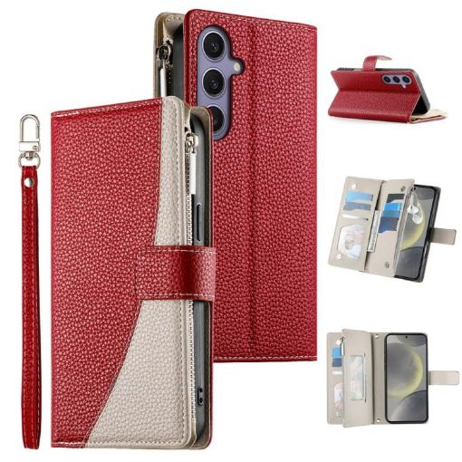 Samsung Galaxy S24+/S25+ 5G Red Leather Wallet Case with Strap - 1