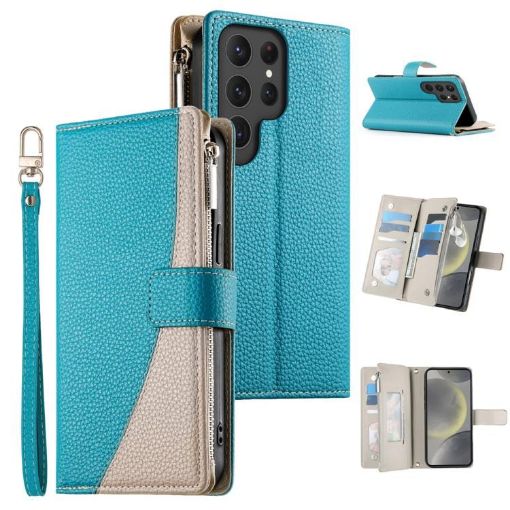 Samsung Galaxy S24 Ultra 5G Blue Leather Wallet Case with Strap - 1