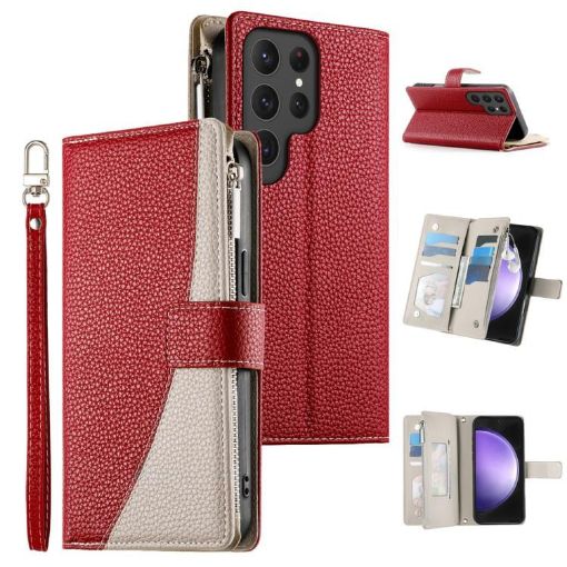Samsung Galaxy S23 Ultra 5G Red Leather Wallet Case with Strap - 1