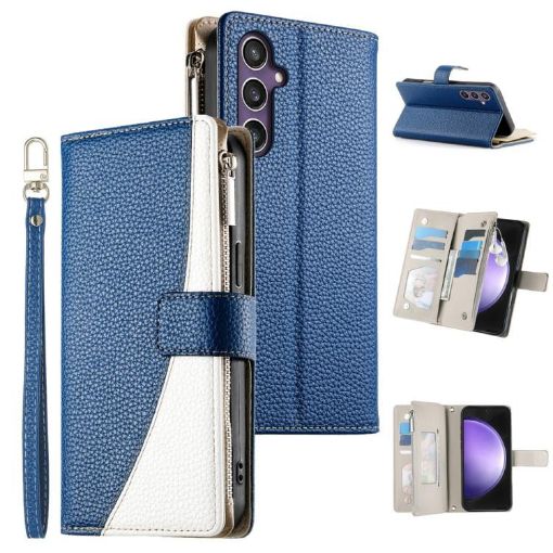 Samsung Galaxy S23 FE 5G Leather Wallet Case with Strap - Dark Blue - 1