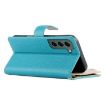 Samsung Galaxy S22 5G Blue Leather Wallet Case with Strap & Card Slots - 5