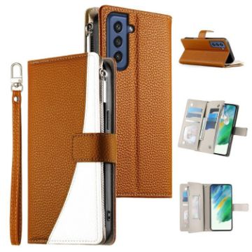 Samsung Galaxy S21 FE 5G Brown Leather Wallet Case with Strap - 1