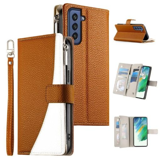 Samsung Galaxy S21 FE 5G Brown Leather Wallet Case with Strap - 1
