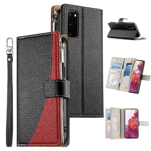 Samsung Galaxy S20 Black Leather Wallet Case with Strap & Card Slots - 1