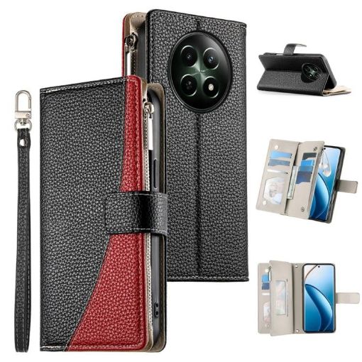 Realme 12/12x/C65 5G Leather Wallet Phone Case with Strap - Black - 1