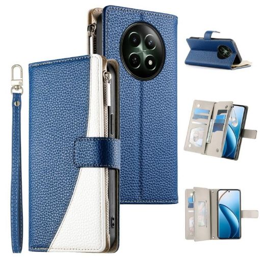 Realme 12/12x/C65 5G Wallet Leather Phone Case with Strap - Dark Blue - 1