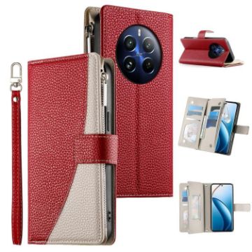 Realme 12 Pro/12 Pro+ Red Leather Wallet Phone Case with Strap - 1