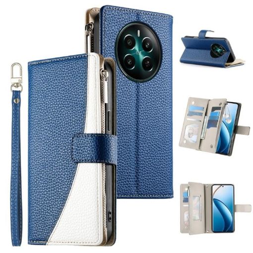Realme 13/12/12+ 5G/Narzo 70 Leather Wallet Case with Strap - Dark Blue - 1