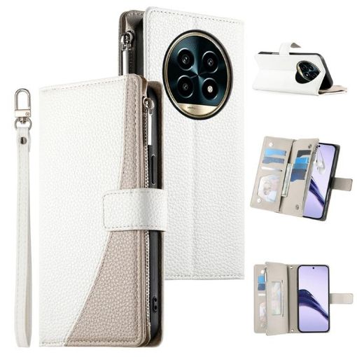 Realme 13 Pro/Pro+ White Leather Wallet Phone Case with Strap - 1