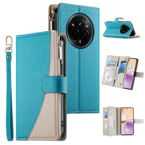 Realme 14 Pro Blue Leather Wallet Phone Case with Strap & Multi-card Slots - 1