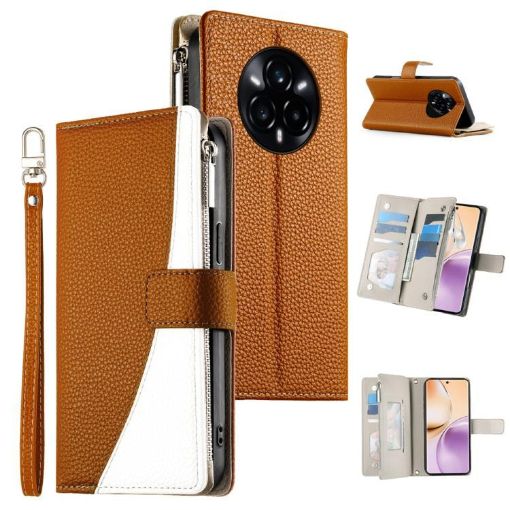 Realme 14 Pro+ Brown Leather Wallet Phone Case with Strap - 1
