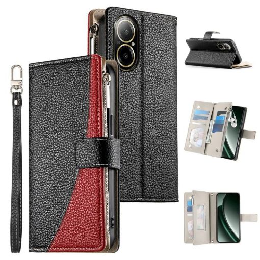 Realme C67/12 Lite Global Leather Wallet Phone Case with Strap (Black) - 1