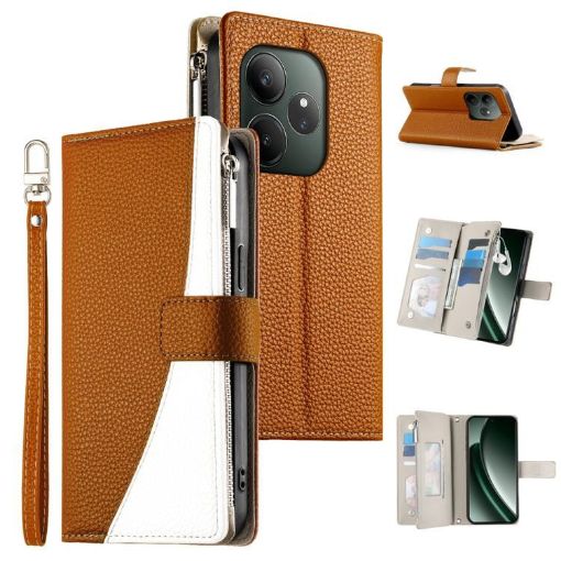Realme GT 6/GT Neo6 SE Brown Leather Wallet Phone Case with Strap - 1