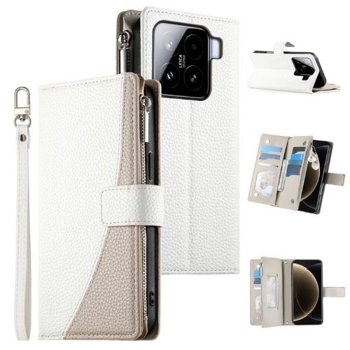 Xiaomi 15 Multi-card Zipper Wallet Leather Phone Case with Strap White - 1