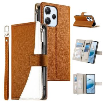 Redmi 12/Note 12R Leather Wallet Phone Case with Strap - Brown - 1