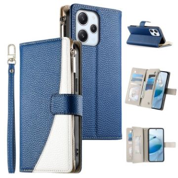 Redmi 12/Note 12R Leather Wallet Phone Case with Strap - Dark Blue - 1