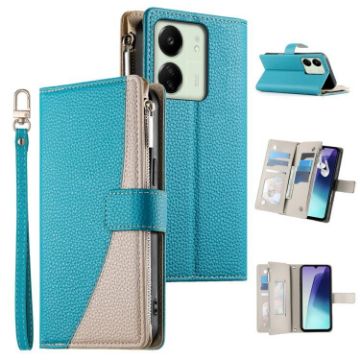 Redmi 13C/5G/13R Poco C65 Blue Leather Wallet Phone Case with Strap - 1