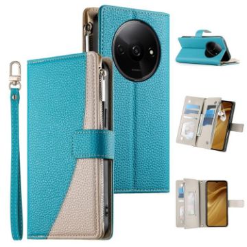 Redmi A3/Xiaomi Poco C61 Blue Leather Wallet Phone Case with Strap - 1