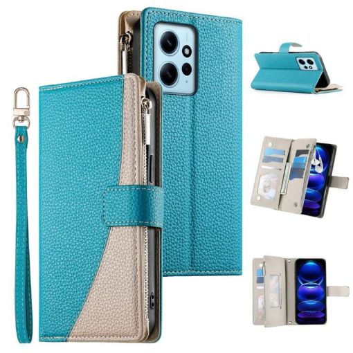 Redmi Note 12 4G/12R Pro Blue Leather Wallet Case with Strap - 1