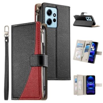 Redmi Note 12 4G/12R Pro Leather Wallet Case with Strap - Black - 1