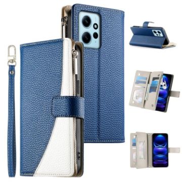 Redmi Note 12 4G/12R Pro Dark Blue Leather Wallet Case with Strap - 1