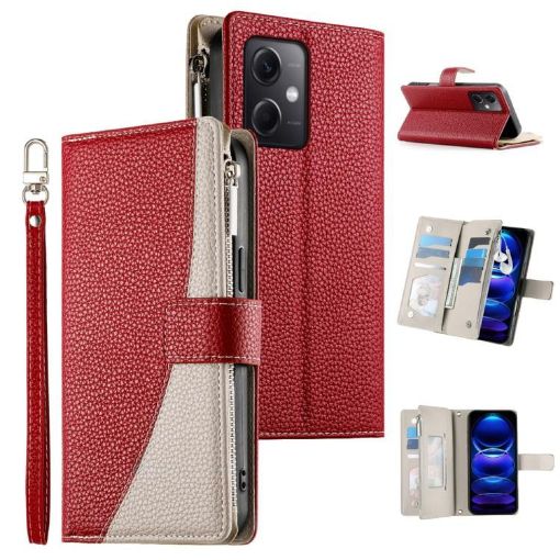 Redmi Note 12 5G/Poco X5 Leather Wallet Case with Strap - Red - 1