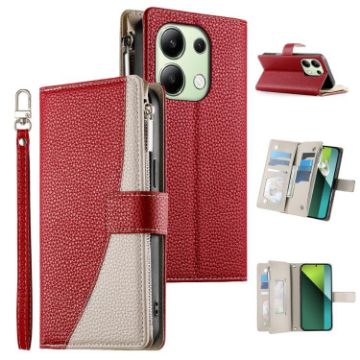 Redmi Note 13 4G Global Leather Wallet Phone Case with Strap (Red) - 1