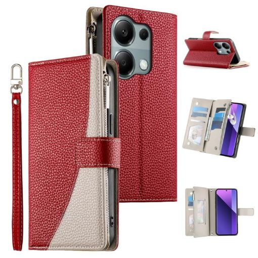 Redmi Note 13 Pro 4G/Poco M6 Pro Leather Wallet Case with Strap (Red) - 1