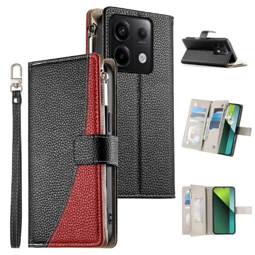 Redmi Note 13 Pro/Poco X6 Leather Wallet Case with Strap (Black) - 1