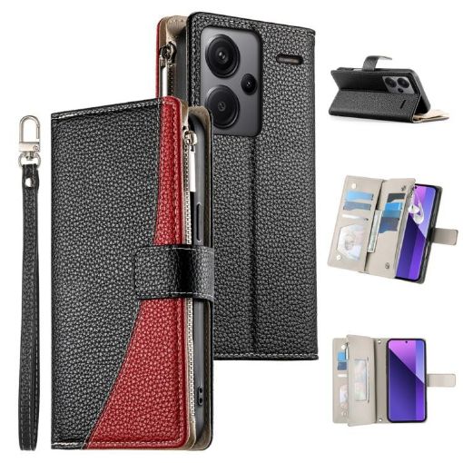 Redmi Note 13 Pro+ Global Leather Wallet Case with Strap (Black) - 1