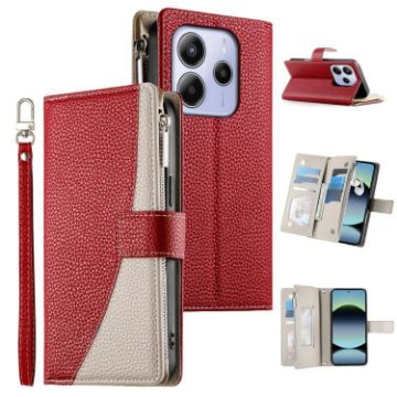 Redmi Note 14 4G Red Leather Wallet Case with Strap & Card Slots - 1