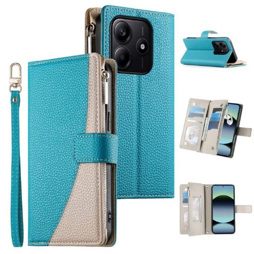 Redmi Note 14 5G Blue Leather Wallet Case with Strap & Multi-card Slots - 1