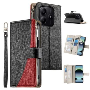 Redmi Note 14 5G Black Leather Wallet Case with Strap & Multi-card Slots - 1