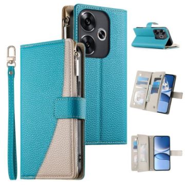 Redmi Turbo 3/Poco F6 Blue Leather Wallet Phone Case with Strap - 1